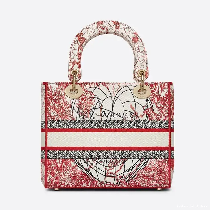 Cheap Canvas Motif Dioramour D-Royaume D-lite White Bag Lady d'Amour Medium Red 0408 Hot Sale